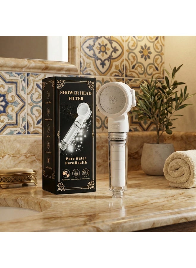 Portable Travel Shower Head with Filter - High Pressure, Chlorine & Rust Removal for Hair/Skin Care - 3 Flow Settings(White) - Image 1